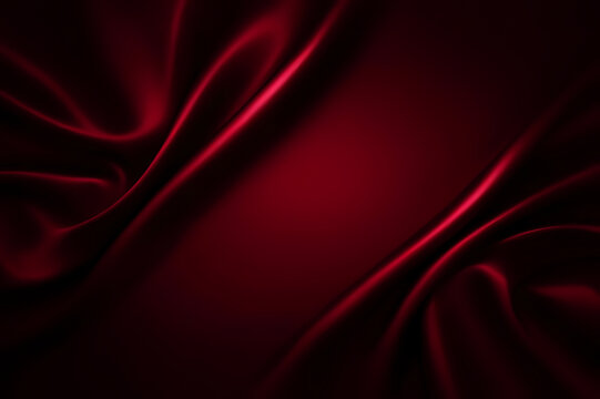 Cherry cardinal red, ruby blood, wine, love, marron, scarlet, carmine bright intense elegant color. Silk satin fabric. Wrinkled crumpled texture background. Symmetrical diagonal folds on the sides