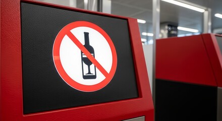 Alcohol Prohibition Sign Displayed On A Modern Red Kiosk Interior Structure