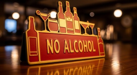 Alcohol Prohibition Sign Placed On Table Showcasing Drink Restriction and Prohibition Concept