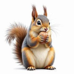 Obraz premium Adorable squirrel holding a nut, its fluffy tail and curious eyes adding to its charm isolated on white background