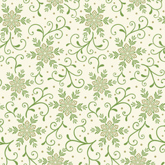 Seamless Christmas Snowflakes With Swirls On Ivory Background