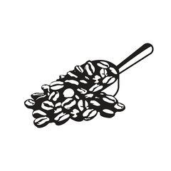 ☕ Black and White Coffee Beans and Scoop Illustration