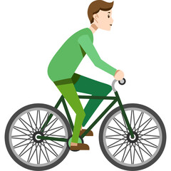 Man In Green Outfit Riding A Bicycle On A White Background With Detailed Spokes And A Focused Expression