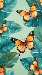 Obraz premium Wallpaper blue butterfly invertebrate painting graphics.