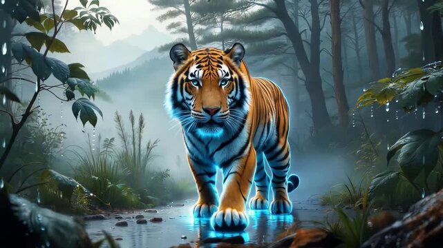 Majestic Tiger in Enchanted Forest - A Digital Art Masterpiece.