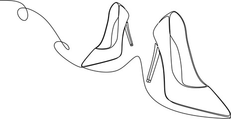 Continuous line drawing. Pair of Women's shoes with high heels. Vector illustration.