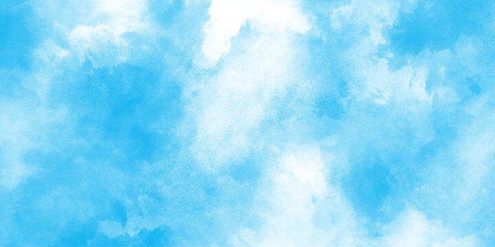 Abstract white and blue color frozen ice surface design, creative brush painted aquarelle light sky blue background, Soft cloud in the sky background.abstract blue sky watercolor vintage water color.