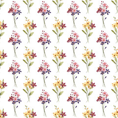 Seamless pattern, flower background with watercolor bouquets. Repeat fabric wallpaper print texture. Perfectly for backdrop, wrapped paper.
