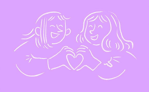 Illustration of friends forming a heart shape together with their hands