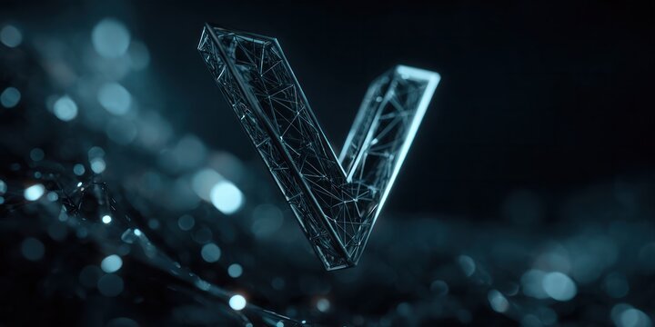 Digital innovation v-shaped logo design virtual environment 3d graphics futuristic high-tech aesthetic