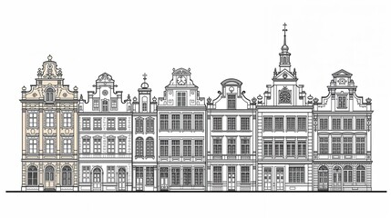 Row of varying building designs. The architecture style varies from building to building.