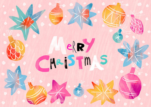 Colorful Christmas card illustration with ornaments and stars