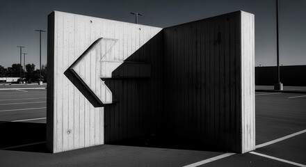 Fototapeta premium Architectural Concrete Structure With Arrow Sign Guiding Forward For Navigation In Space