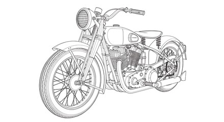 Vintage Motorcycle Blueprint Line Art