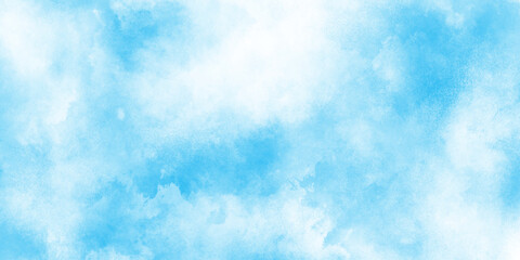 Fototapeta premium abstract blue watercolor illustration ar blue color texture background, light sky blue shades watercolor background, breathtaking panorama of a bright blue sky adorned with fluffy white clouds.