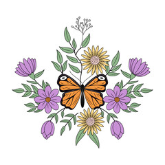 A vintage style illustration depicting monarch