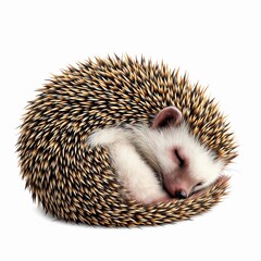 Obraz premium Sleeping hedgehog isolated on white background cute hedgehog curled up in a ball for hibernation