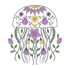 A vintage style illustration showing mandala jellufish