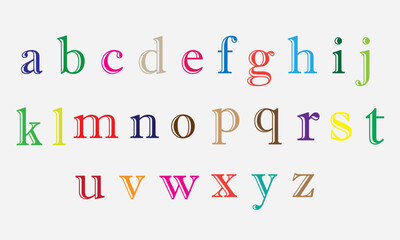 Colorful lowercase alphabet displayed on white background for educational purposes