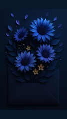 Obraz premium Modern Botanical Envelope Art, Minimal Envelope Botanicals, floral envelope image for greeting design, floral envelope illustration with delicate flowers, Delicate Papercraft Floral Card