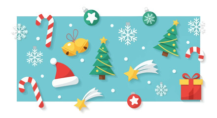 Festive Christmas Decorations Illustration Candy Canes, Ornaments, Trees, and Holiday Cheer