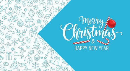 Festive Christmas and New Year Greeting with Holiday Icons