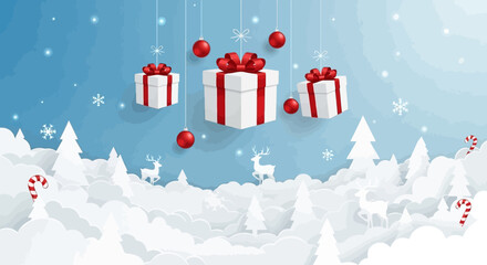 Festive Holiday Scene with Gift Boxes and Snowflakes, a Cheerful Christmas Celebration