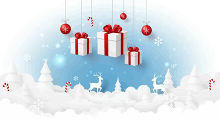 Festive Holiday Season Christmas Gifts and Decorations in Snowy Landscape