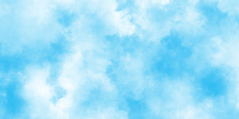  Abstract watercolor paint handmade illustration background, dusty blue classic with aged paint effect and minimal tonal variation, panorama of a bright blue sky adorned with fluffy white clouds.