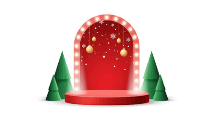 Festive Stage Christmas Product Display with Trees and Baubles