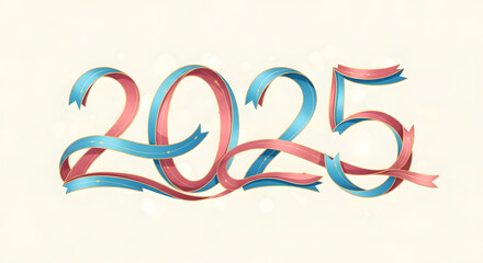 2025 formed by intertwined ribbons, new year celebration concept