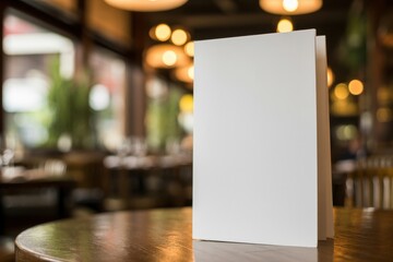 Blank menu on wood table in restaurant cafe for food beverages list