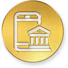 Shiny Gold Round Button with Metallic Mobile Banking App 3D Render Icon