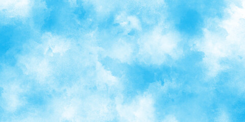  Abstract watercolor paint handmade illustration background, dusty blue classic with aged paint effect and minimal tonal variation, panorama of a bright blue sky adorned with fluffy white clouds.