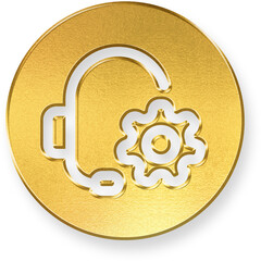 Shiny Gold Round Button with Metallic Technical Support Settings 3D Render Icon