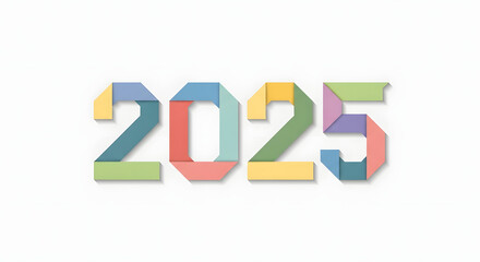 Vibrant paper cut 2025 number graphic design on white background