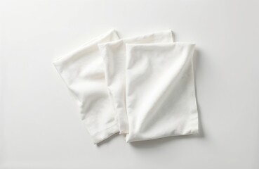 Three folded white cotton fabric swatches arranged on a clean white background. The material appears soft and textured, suitable for textile design mockups or apparel presentations.