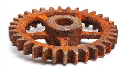 Rusted gear isolated on white background