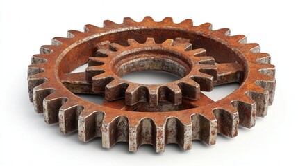 Rusted gear isolated on white background