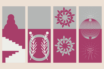Minimalist Abstract Vector Set with Pink and Grey Geometry