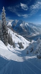 Obraz premium A view of a ski slope and a winter mountain landscape