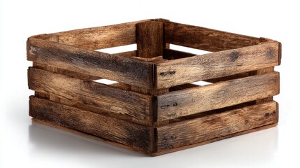Rustic wood crate isolated on white background
