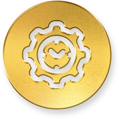 Shiny Gold Round Button with Metallic Time Settings Gear 3D Render Icon
