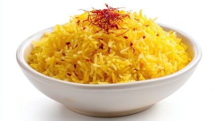Saffron rice bowl isolated on white background