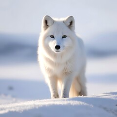 Naklejka premium Arctic fox with snowy landscape