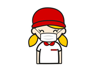 マスクをするファースト店の女性店員のイラスト