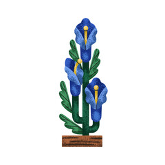 Naklejka premium Flower, abstract creative floral plant. Blossoms and leaves, blooming summer branch in fantasy style. Botanical design element, garden nature. Flat vector illustration isolated on white background