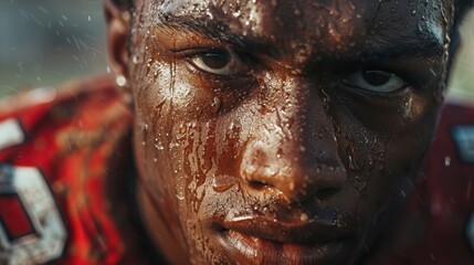Close-up face football player wiping tears emotional loss moment
