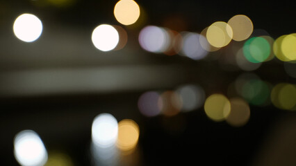 Bokeh blur dot night light background, colorful spot lighting, city backdrop, bubble scene party wallpaper.