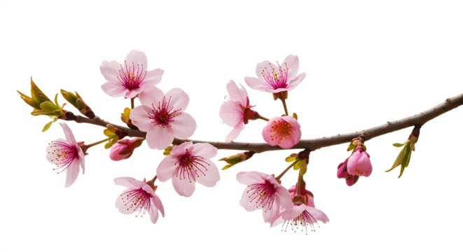 Pink Cherry Blossoms on Branch isolated on transparent background